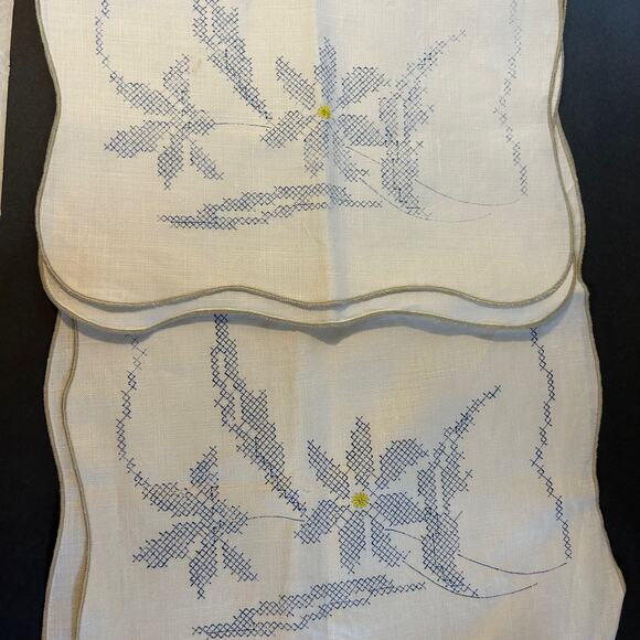 Vintage Stamped Linen Floral Table Runners Unfinished Project 41x13.5 - Picture 5 of 6